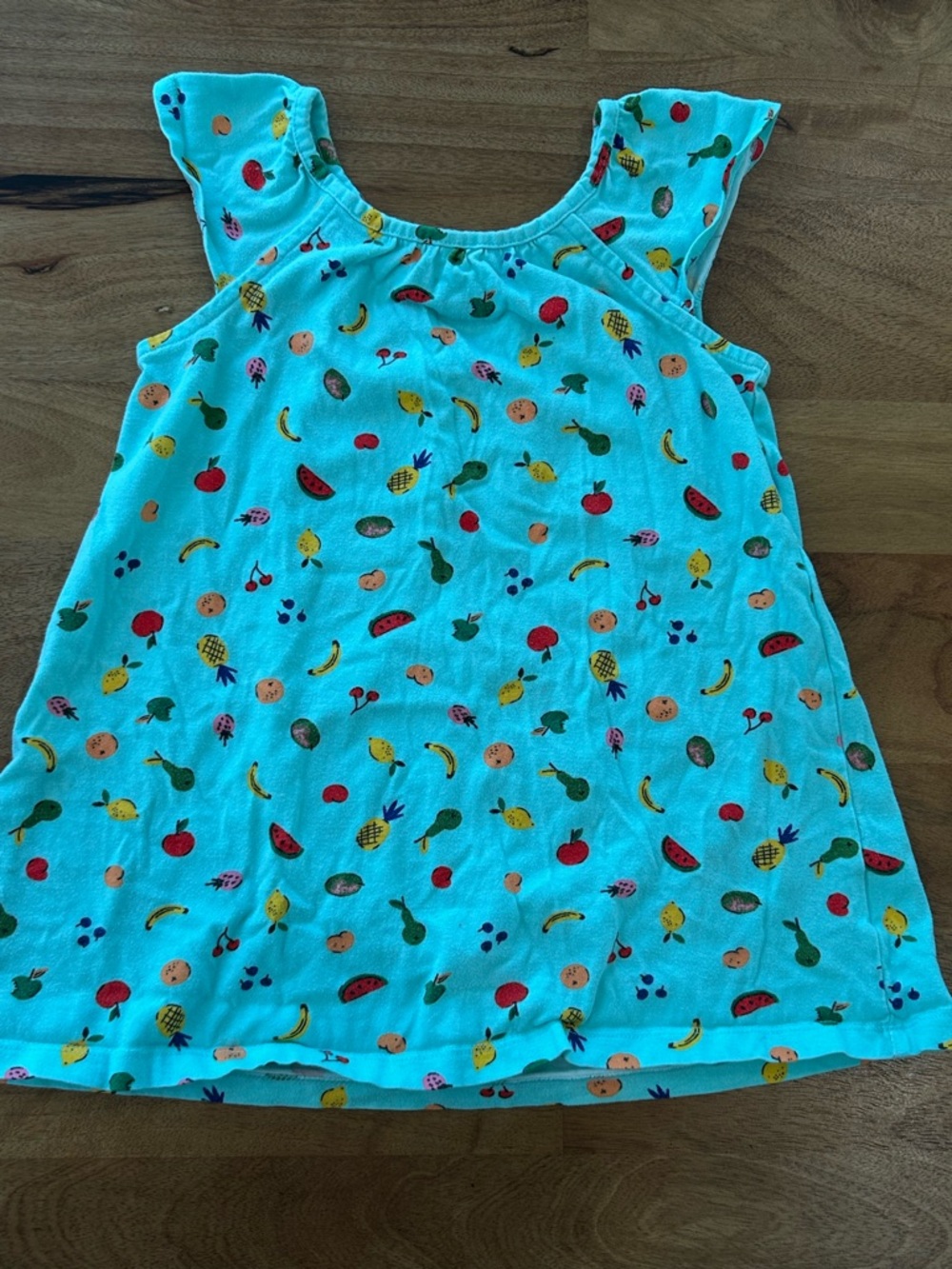 Hanna Andersson Aqua Fruit Print Tank Ruffle Sleeve Dress/Shirt Size 100